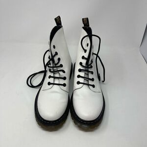 Doc Martens White Smooth Combat Leather Lace Up Ankle Boots Size 11